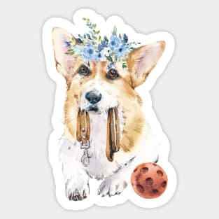 Cute Corgi with ball Watercolor art Sticker